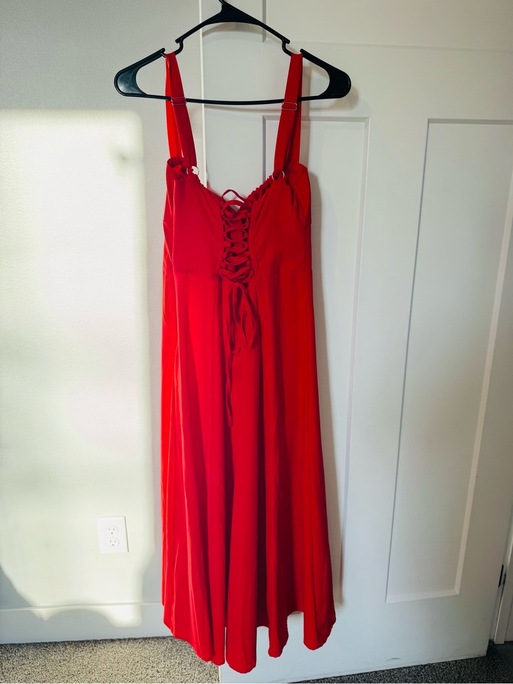 Red Sleeveless Midi Dress with Tie Front - Picture 2 of 4